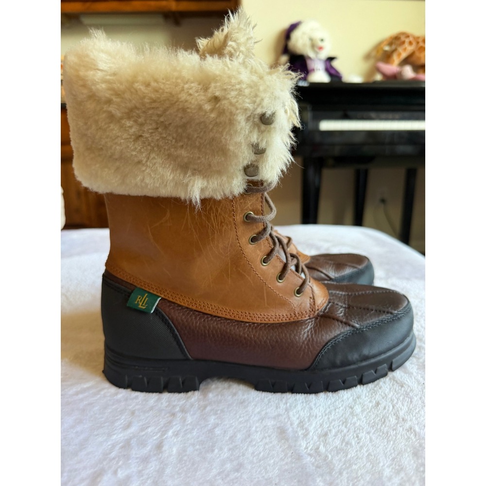 Lauren Ralph Lauren Quinta Shearling Duck Boots Womens 8.5B Tan Brown Leather